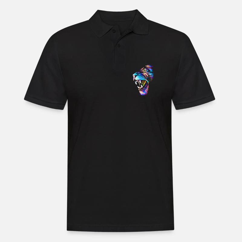Löwe | Löwenkopf | Bunte Katze - Männer Poloshirt - Schwarz