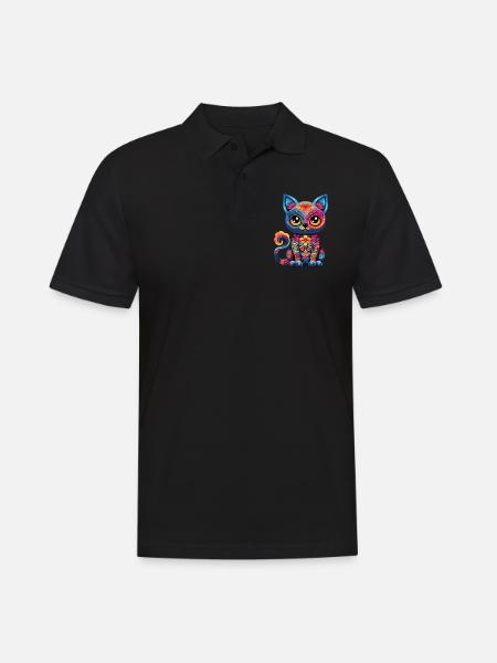 Dia De Los Muertos Katze Meowtos Bunt Blumen - Männer Poloshirt - Schwarz