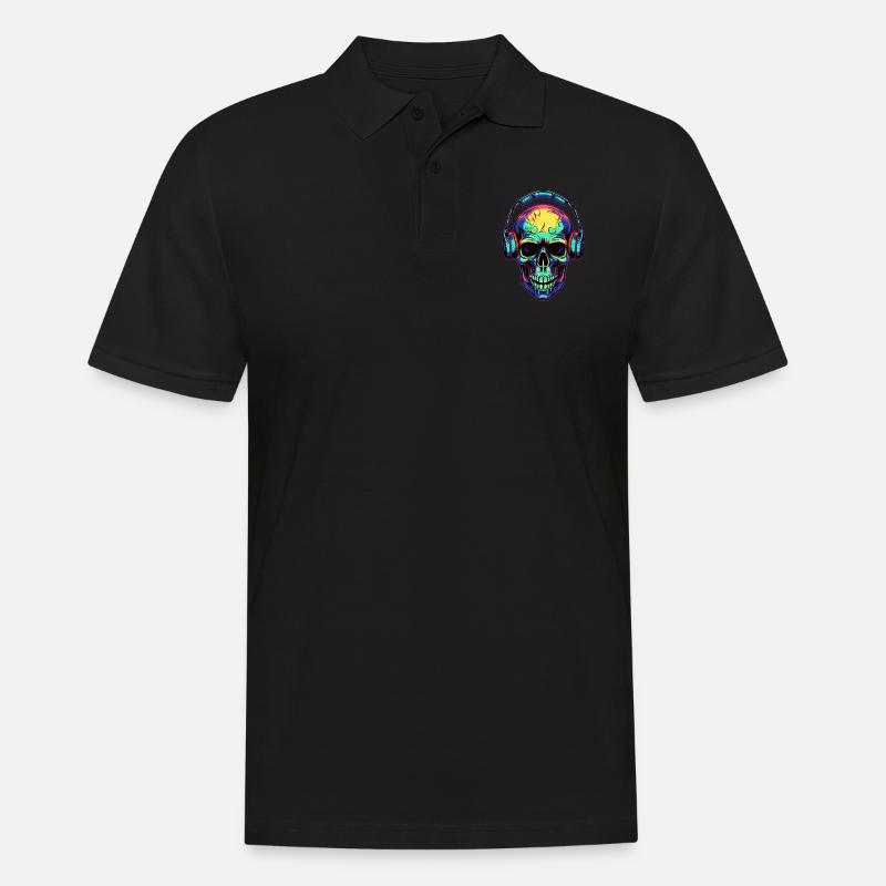 Bunter abstrakter Totenkopf mit Kopfhörer - Männer Poloshirt - Schwarz