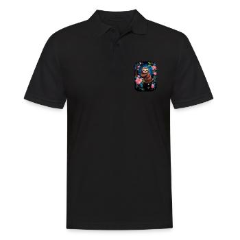 Faultier Niedliches Tier Floraler Nachthimmel - Männer Poloshirt - Schwarz - Vorne - Kai (181cm)