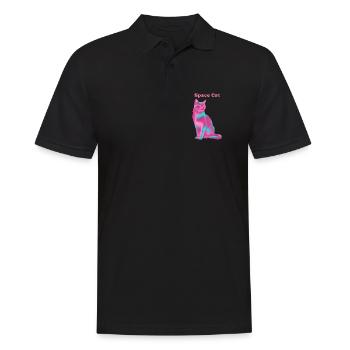 Space Cat - Männer Poloshirt - Schwarz - Vorne - Kai (181cm)