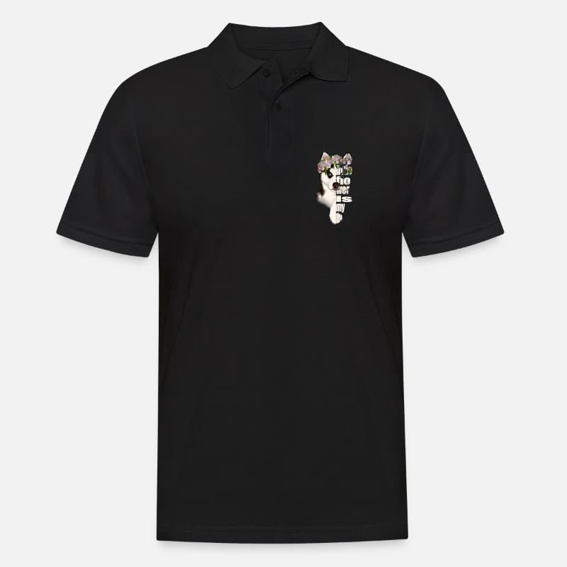 Husky mit Blumenkranz Lebensliebe - Männer Poloshirt - Schwarz