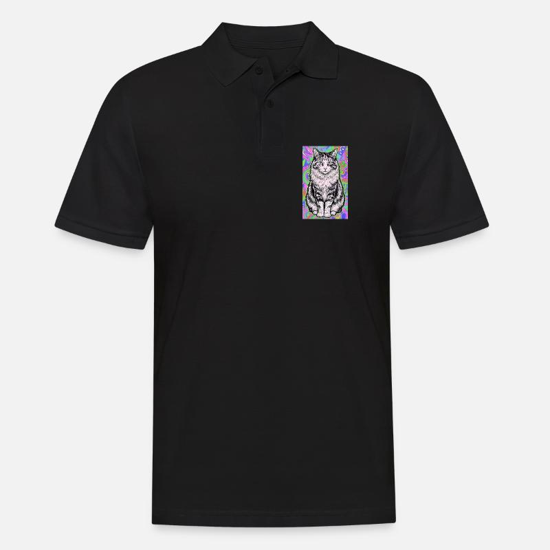 chat - Polo Homme - noir