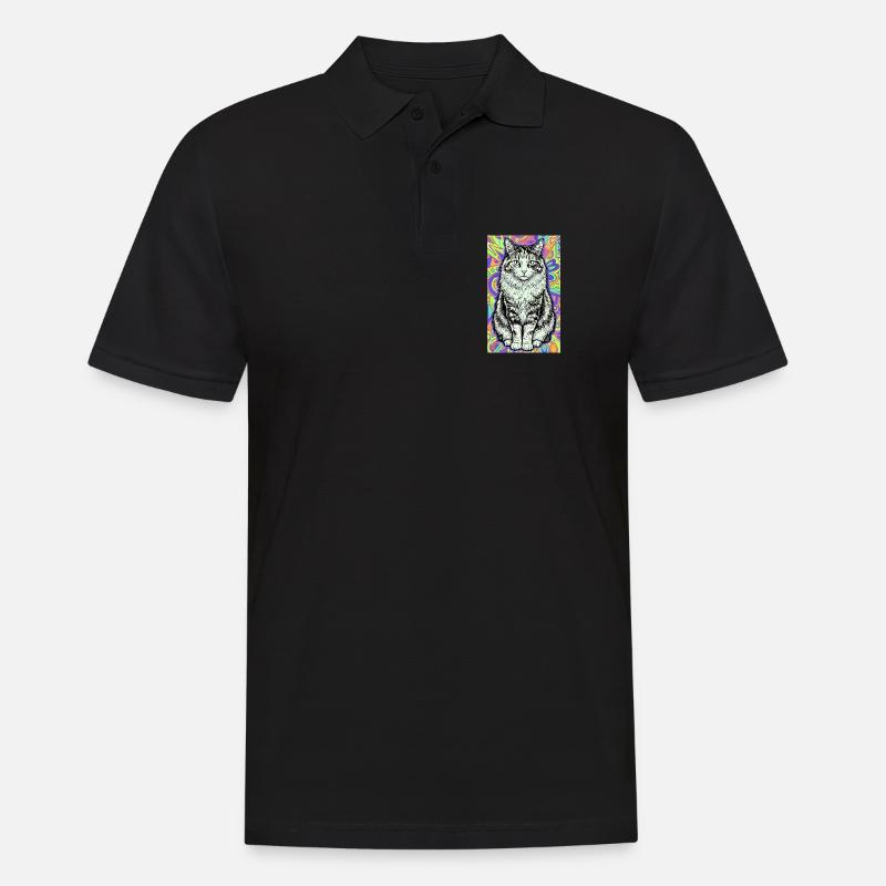chat - Polo Homme - noir