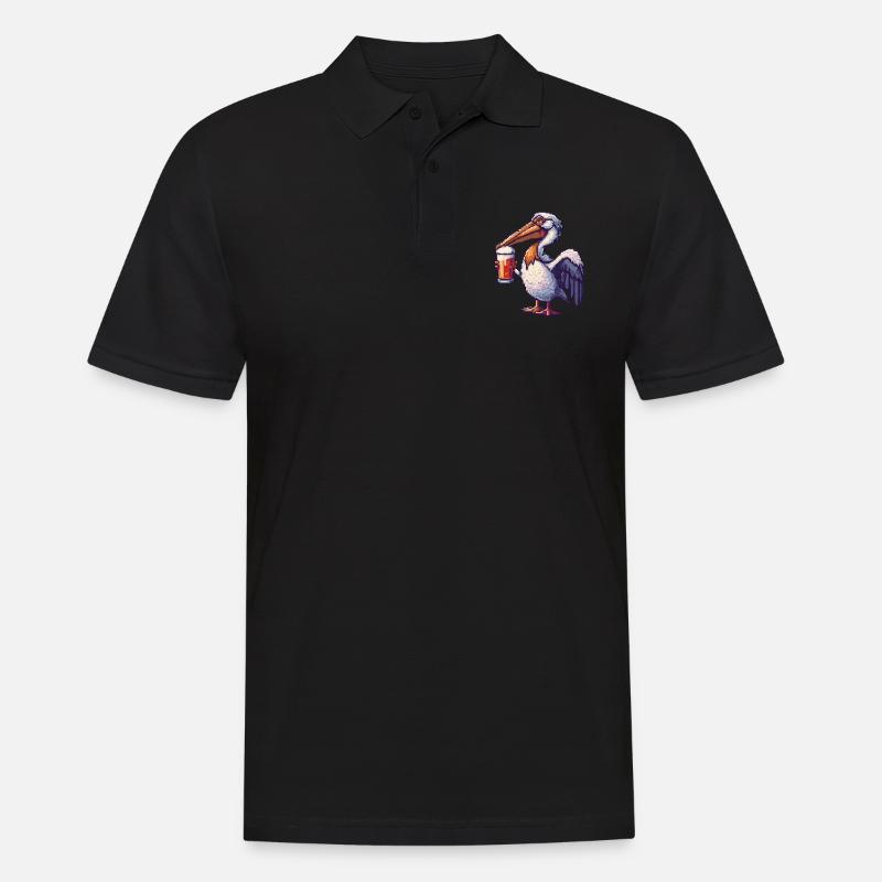 Pelikan Vogel Pixel Bier - Männer Poloshirt - Schwarz