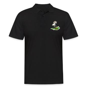 Realistisches Gemälde im Stil des weißen Pferdes auf einer Wiese - Männer Poloshirt - Schwarz - Vorne - Kai (181cm)
