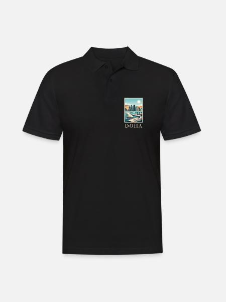 Doha Waterfront Cityscape Katar Reiseplakat - Männer Poloshirt - Schwarz