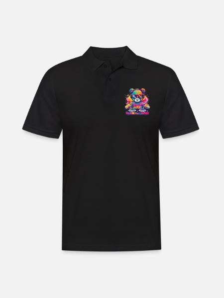 Bunter DJ Teddy - Männer Poloshirt - Schwarz