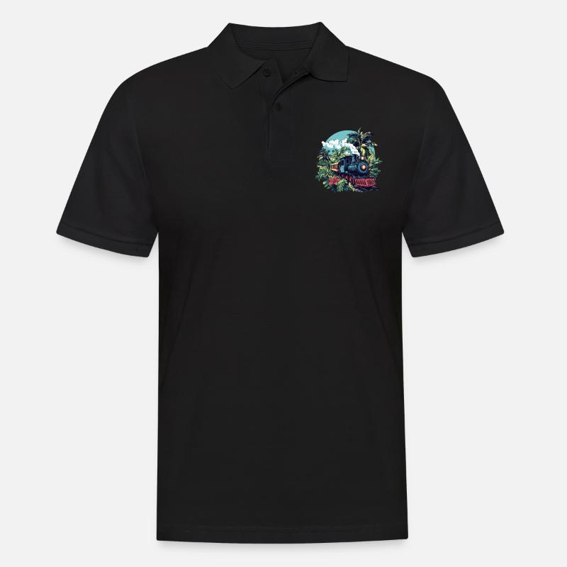 Dampflok durch Palmen - Männer Poloshirt - Schwarz