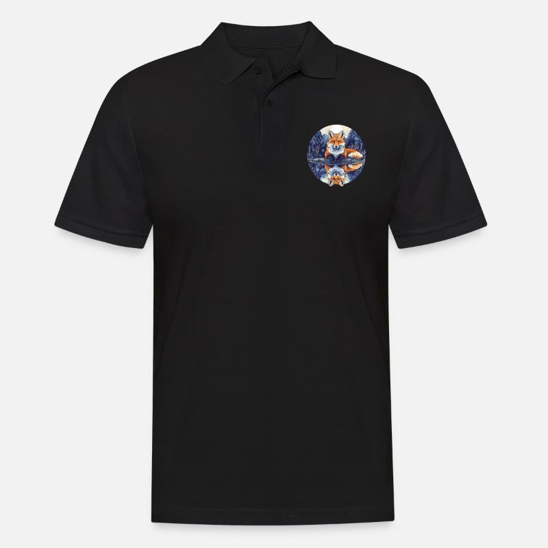 Fuchs mit Spiegelbild - Männer Poloshirt - Schwarz