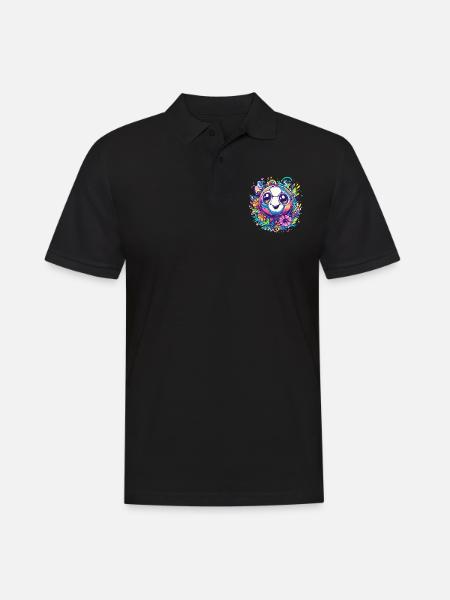 Bunter Fußball mit Blumen - Männer Poloshirt - Schwarz