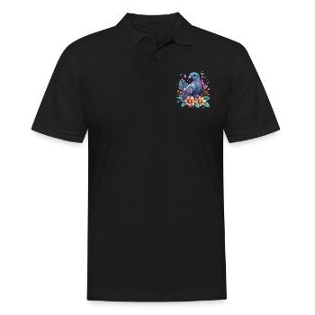 Bunte Taube mit Blumen - Männer Poloshirt - Schwarz - Vorne - Kai (181cm)