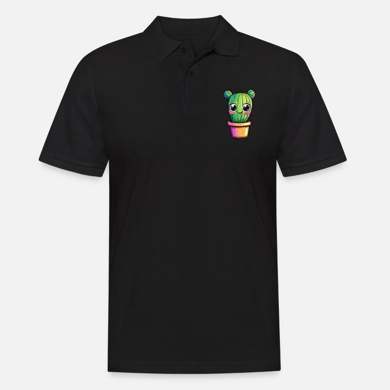 Kaktus mit buntem Topf - Männer Poloshirt - Schwarz