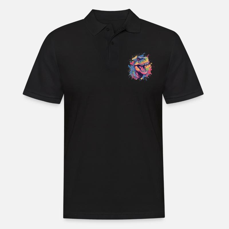 Bunter Dino im Farbchaos - Männer Poloshirt - Schwarz