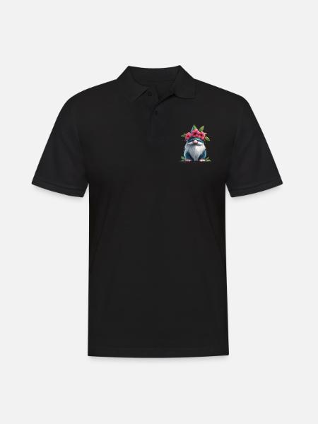 Gnome with flower hat - Men's Polo Shirt - black