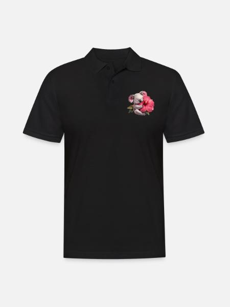 Koala mit Riesenblume - Männer Poloshirt - Schwarz
