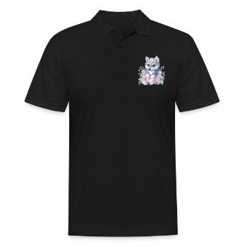 Husky with roses - Men's Polo Shirt - black - Front - Kai (181cm)