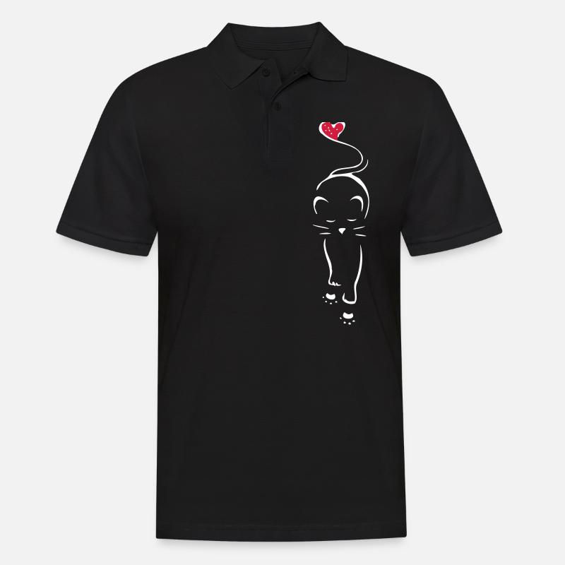 Katze Silhouette Herz Pfoten - Männer Poloshirt - Schwarz