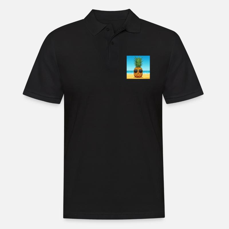 Ananas con occhiali da sole sulla spiaggia - Polo da uomo - nero