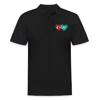 Turquie Kazakhstan Drapeau Coeur utilisé - Polo Homme - noir - Devant - Kai (181cm)
