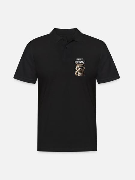 Grumpy raccoon with coffee saying morning grouch - Men's Polo Shirt - black