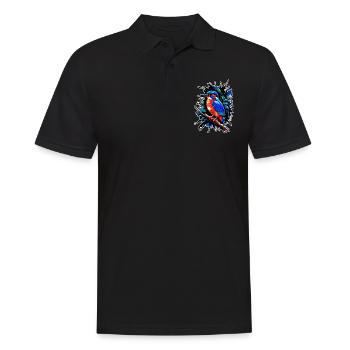 Eisvogel im Dschungel – Farbenfrohes Vogelmotiv - Männer Poloshirt - Schwarz - Vorne - Kai (181cm)