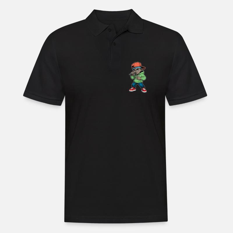 Junger Rapper-Junge mit Mikrofon - Männer Poloshirt - Schwarz