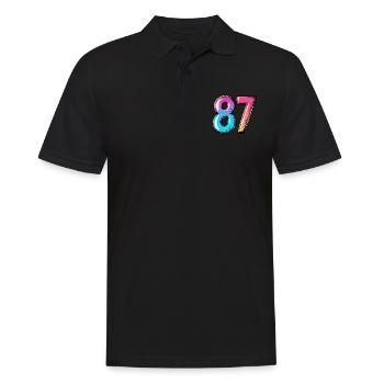 87 Zahl Bunt - Männer Poloshirt - Schwarz - Vorne - Kai (181cm)