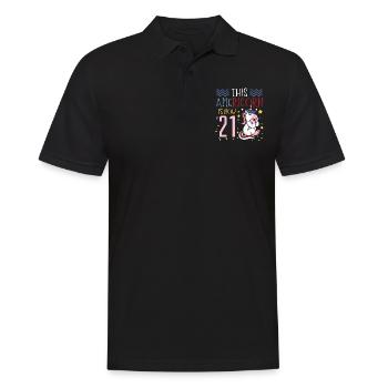 This Americorn is now 21 Unicorn Pony 4. - Men's Polo Shirt - black - Front - Kai (181cm)