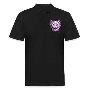 Chaton Violet avec poisson - Polo Homme - noir - Devant - Kai (181cm)