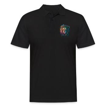 Löwenkopf | farbenfroh | bunt | Colorful Lion - Männer Poloshirt - Schwarz - Vorne - Kai (181cm)