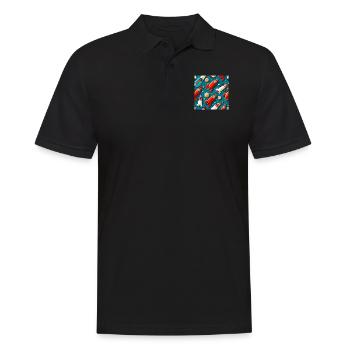 Sternenschiff-Muster - Männer Poloshirt - Schwarz - Vorne - Kai (181cm)