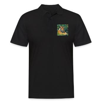 tiger, bunt, tier, geschenk, geschenkidee - Männer Poloshirt - Schwarz - Vorne - Kai (181cm)