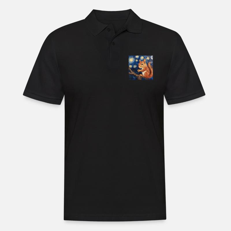 eichhörnchen, van gogh, sternennacht - Männer Poloshirt - Schwarz