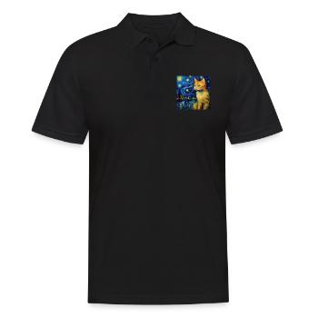 Chat, Motif De Chat, Van Gogh, Nuit Étoilée - Polo Homme - noir - Devant - Kai (181cm)