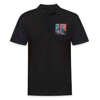 Katze, katzenmotiv, popart, geschenk, geschenkidee - Männer Poloshirt - Schwarz - Vorne - Kai (181cm)