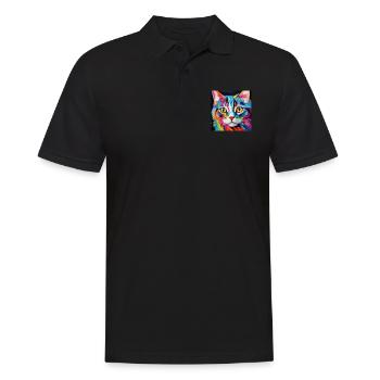 Chat, motif chat, pop art, cadeau, idée cadeau - Polo Homme - noir - Devant - Kai (181cm)