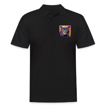 Katze, katzenmotiv, popart, geschenk, geschenkidee - Männer Poloshirt - Schwarz - Vorne - Kai (181cm)