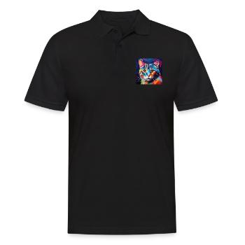 Chat, motif chat, pop art, cadeau, idée cadeau - Polo Homme - noir - Devant - Kai (181cm)