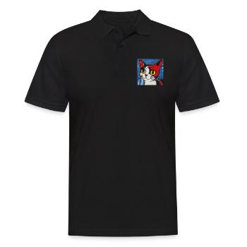Chat, motif de chat, bande dessinée - Polo Homme - noir - Devant - Kai (181cm)