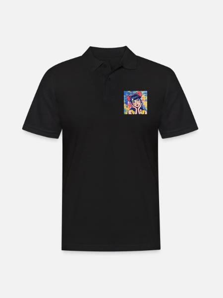 Anime, Retro Waifu, Japan - Men's Polo Shirt - black