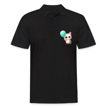 Katze mit Ballon - Männer Poloshirt - Schwarz - Vorne - Kai (181cm)