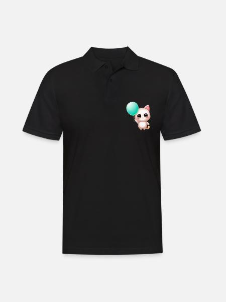 Katze mit Ballon - Männer Poloshirt - Schwarz
