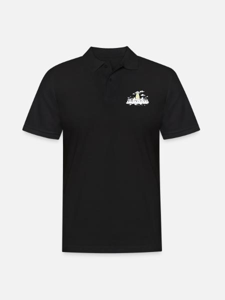 Skyline med UFO Building City Silhouette - Herre poloshirt - sort