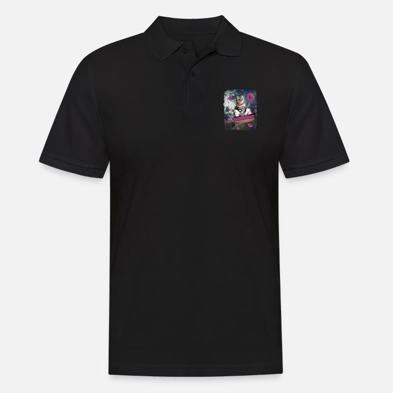 Weltraum Katze - Männer Poloshirt - Schwarz