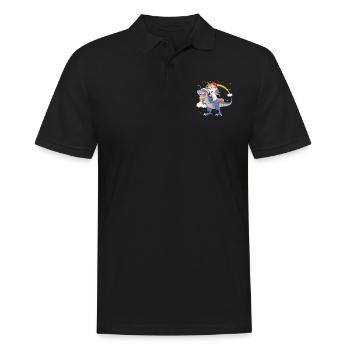Weihnachtsmann Einhorn reitet Dinosaurier Trex Weihnachten - Männer Poloshirt - Schwarz - Vorne - Kai (181cm)