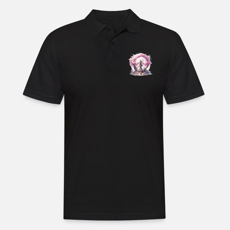 Statue unter einem Kirschblütenbaum - Männer Poloshirt - Schwarz