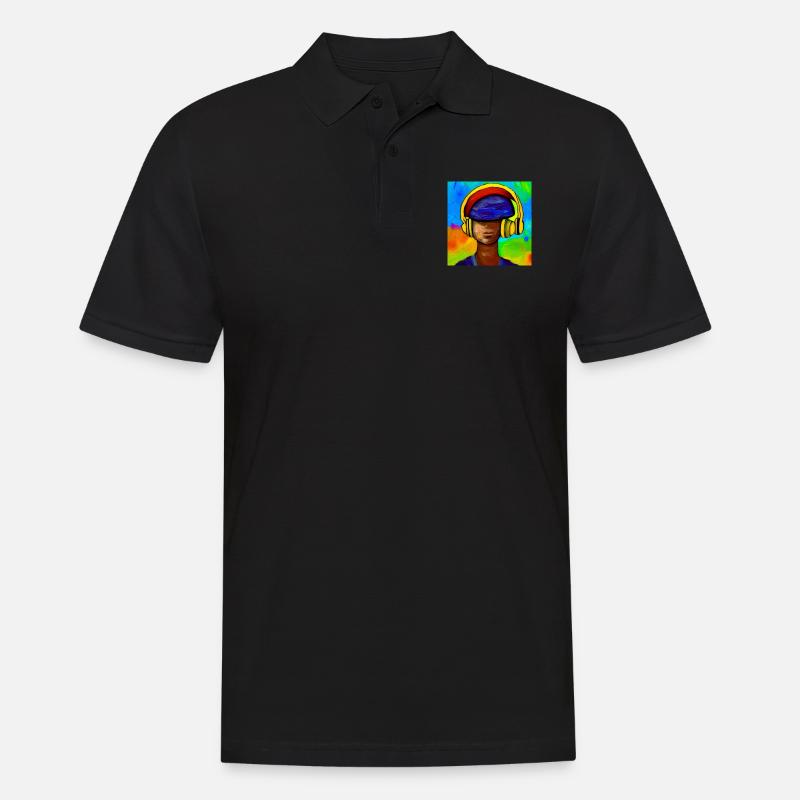 Psychedelischer Pilzkopf mit Kopfhörern - Männer Poloshirt - Schwarz
