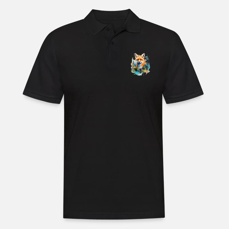 Rotfuchs, Aquarellfuchs - Männer Poloshirt - Schwarz