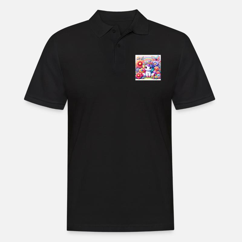 Cartoon Einhorn - Männer Poloshirt - Schwarz